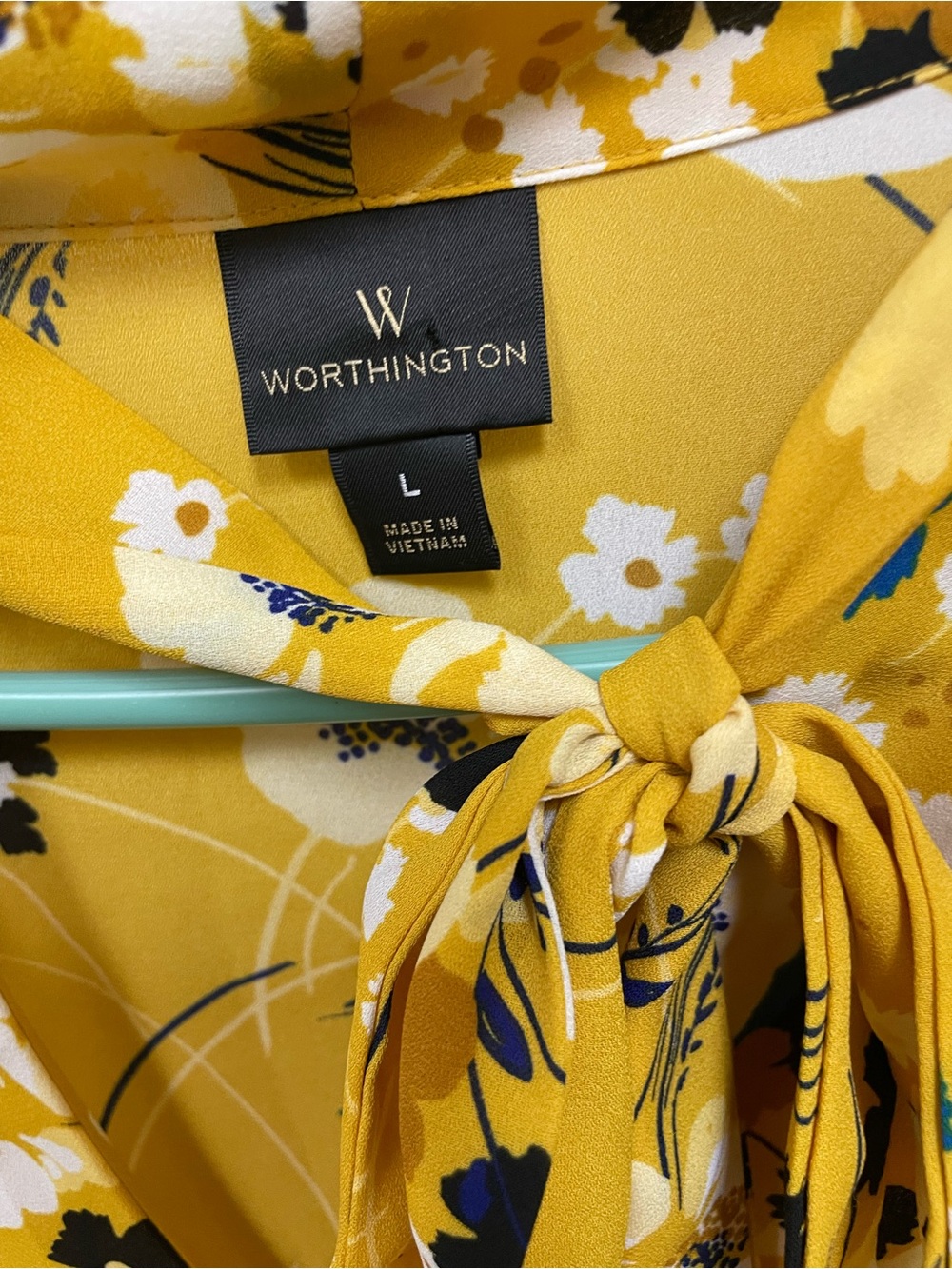 Worthington Yellow Floral Tie-Neck Blouse - Picture 2 of 4